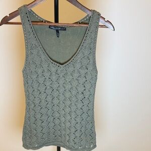 White House Black Market Olive Eyelet Knit Tank